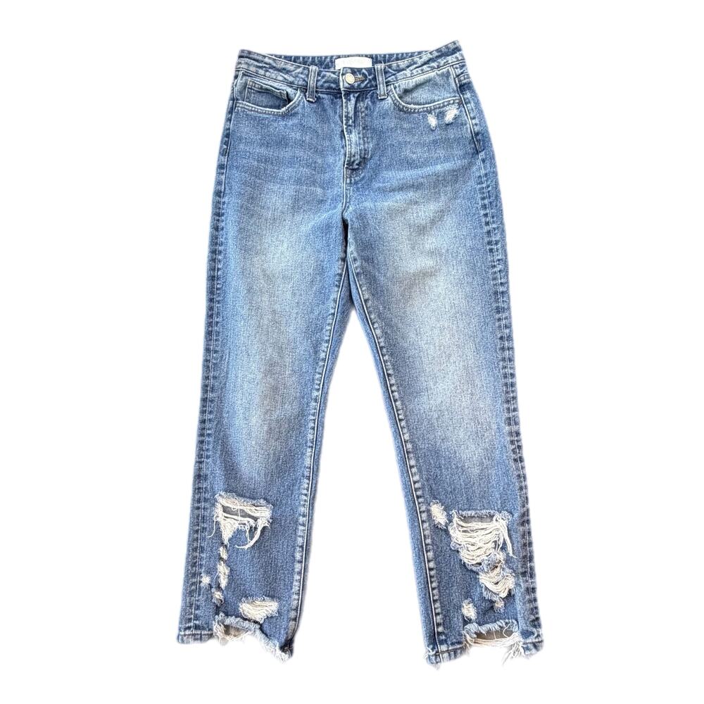 Vervet Distressed High Rise Medium Wash Denim Casual Classic Straight Leg Jeans